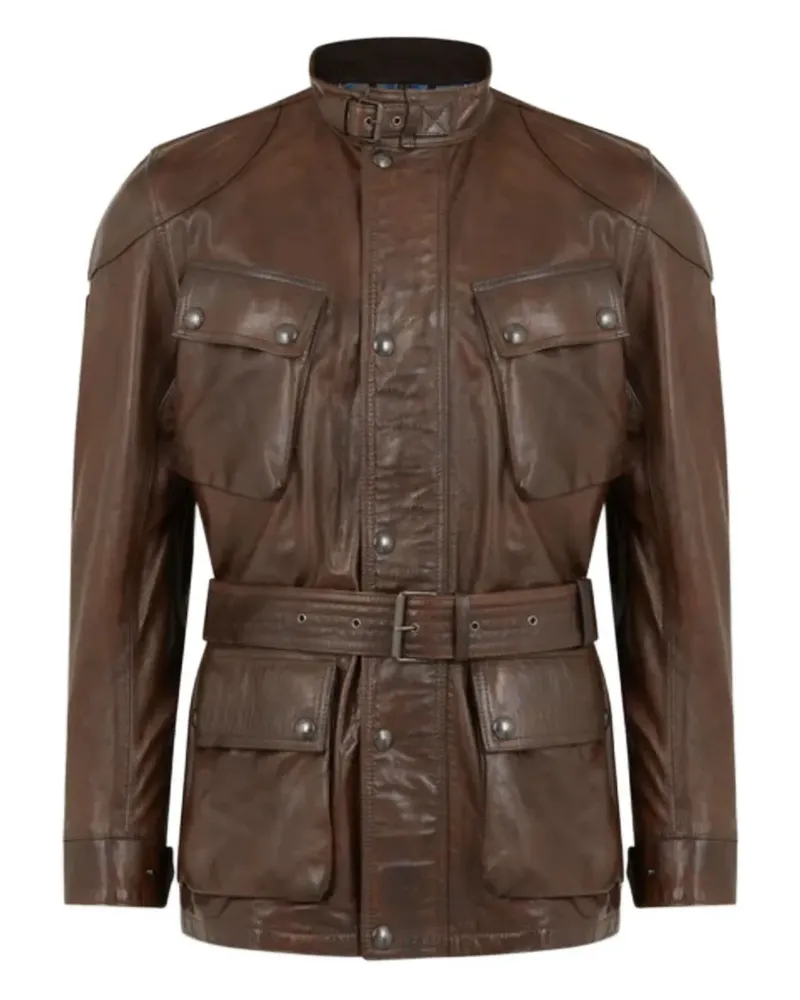 Belstaff Trialmaster belted leather jacket - Braun Braun