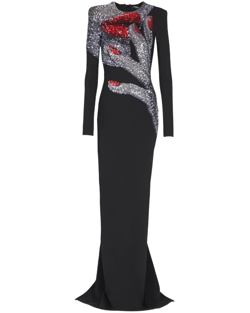 Balmain Maxikleid mit Stehkragen - Schwarz Schwarz