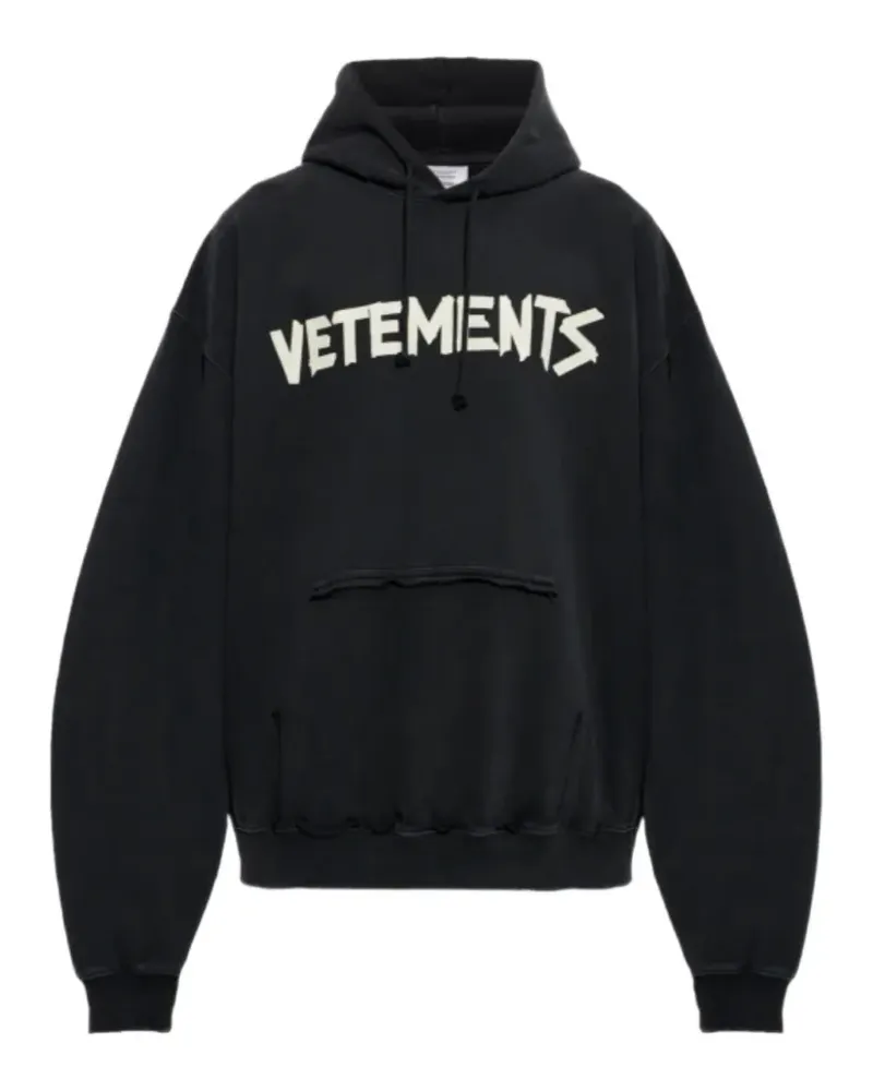 VETEMENTS Ausgefranster Schal mit Logo-Print - Schwarz Schwarz