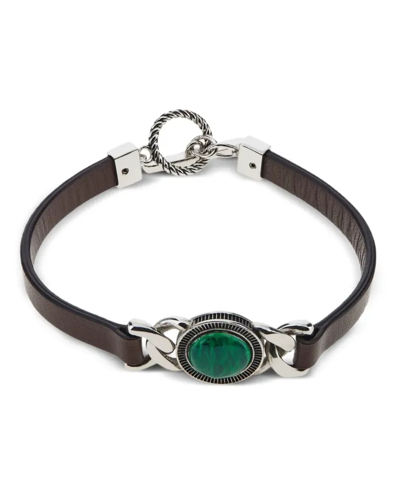 Roberto Cavalli Lederarmband mit grünen Steinen - Braun Braun
