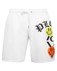 Philipp Plein Badeshorts mit Logo-Print Weiß