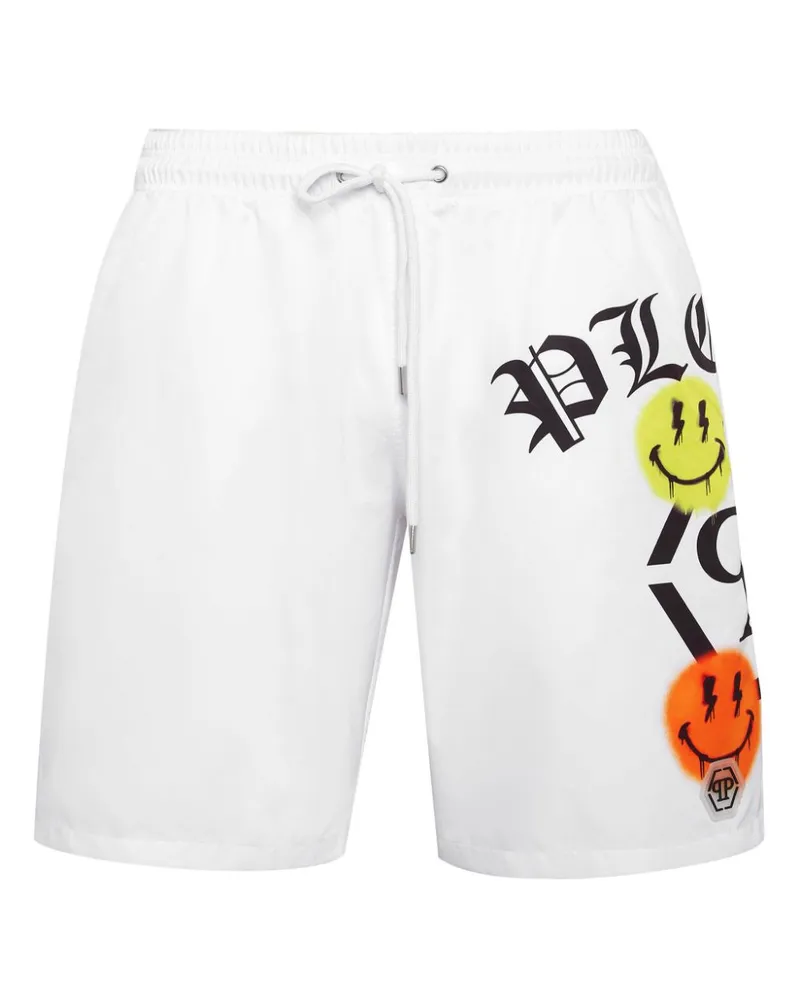 Philipp Plein Badeshorts mit Logo-Print Weiß