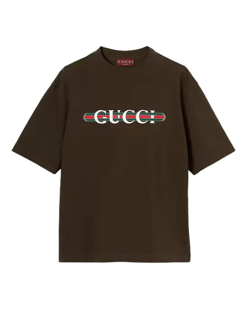 Gucci T-Shirt mit Logo-Streifen - Braun Braun