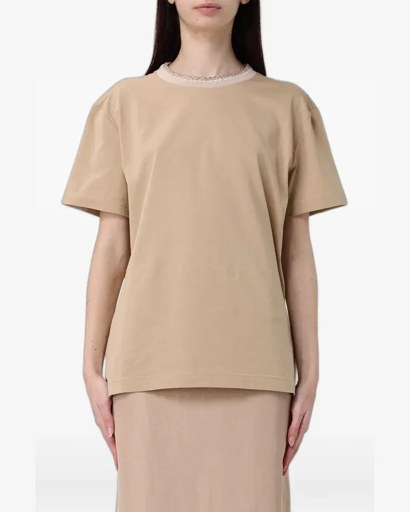 Fabiana Filippi embroidered-trim T-shirt - Nude Nude