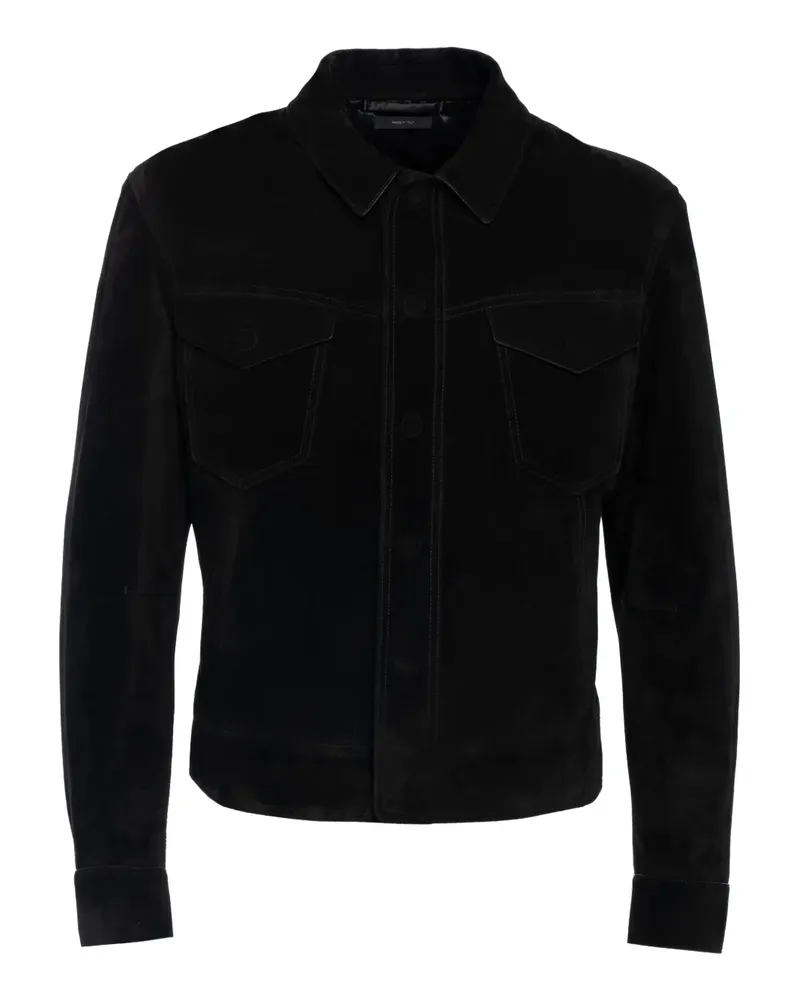 Tom Ford Lederhemd mit Brusttaschen - Schwarz Schwarz