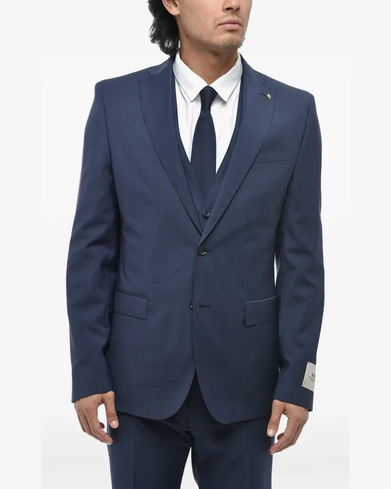 Corneliani logo-patch three-piece wool suit - Blau Blau