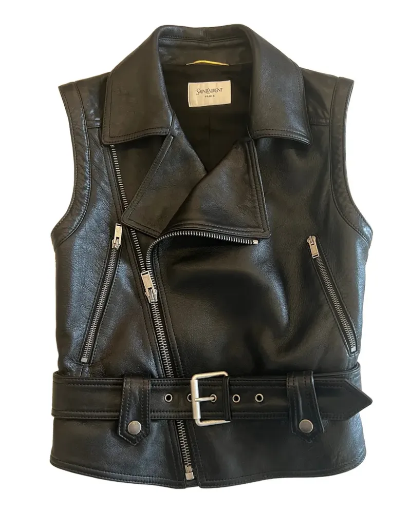 Saint Laurent Lederjacke mit Gürtel - Schwarz Schwarz