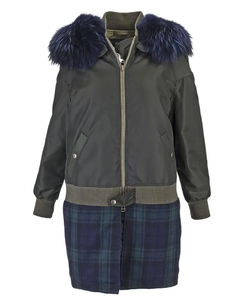 Mr & Mrs Italy faux fur-collar plaid coat - Grün Grün