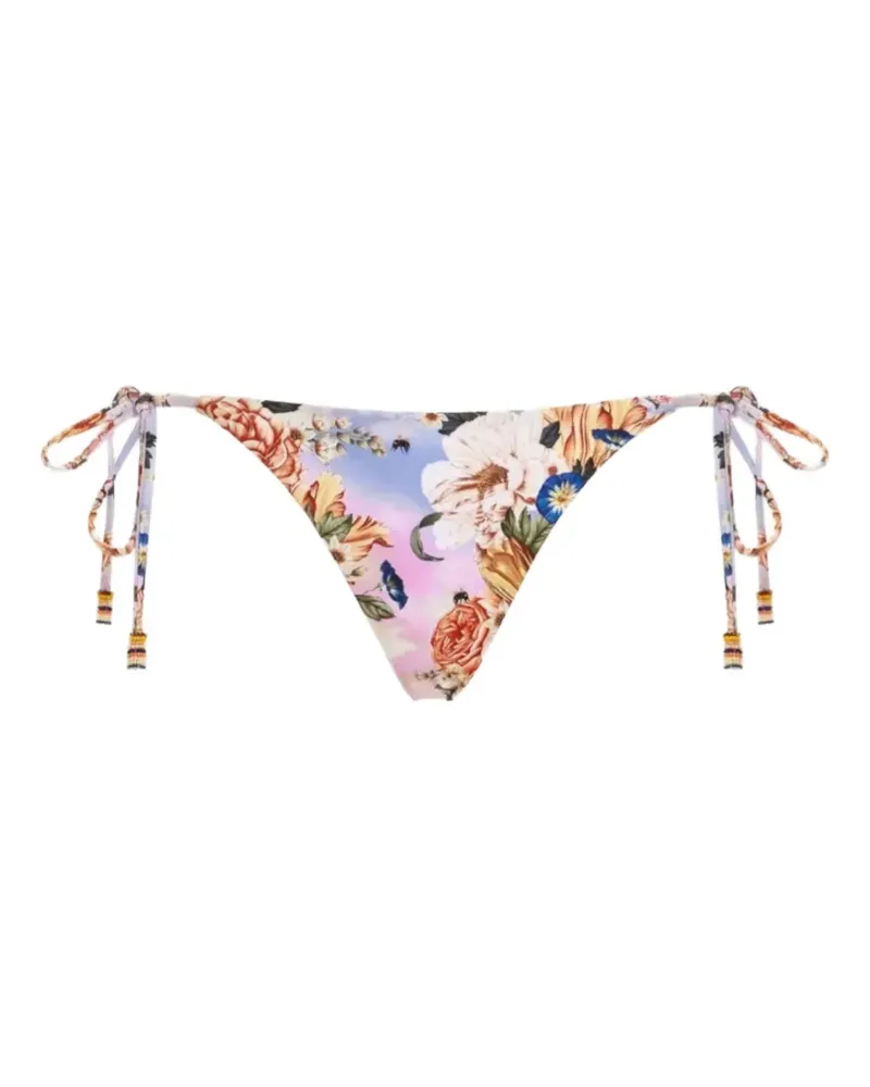 AGUA BENDITA Alegria floral-print beaded-detail bikini bottoms - Nude Nude