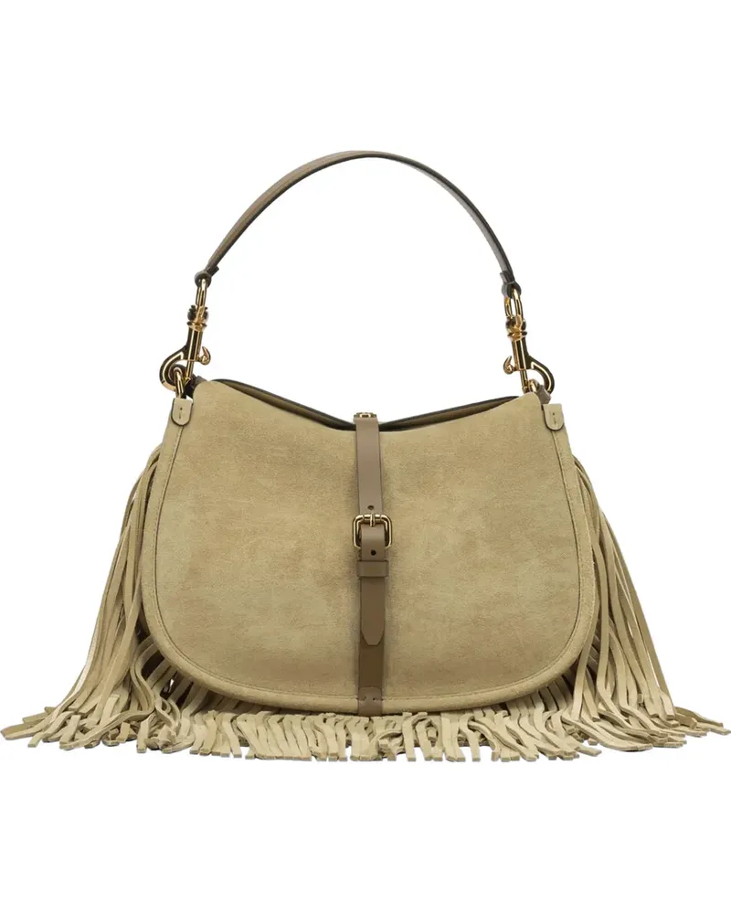 Etro fringe-trimmed suede tote bag - Nude Nude