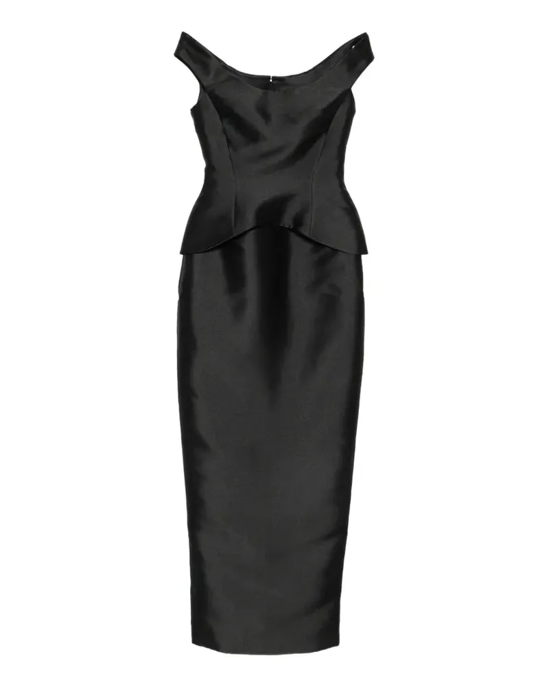 Solace London Schulterfreies Pieta Maxikleid mit Schößchen - Schwarz Schwarz