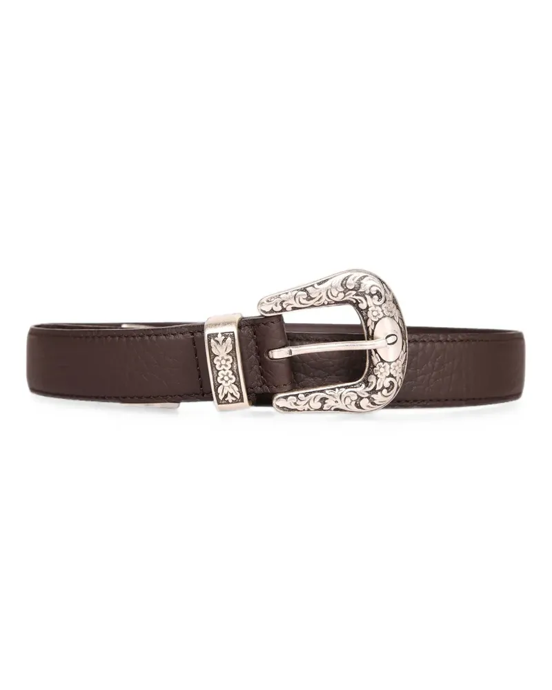 Orciani engraved-buckle leather belt - Braun Braun