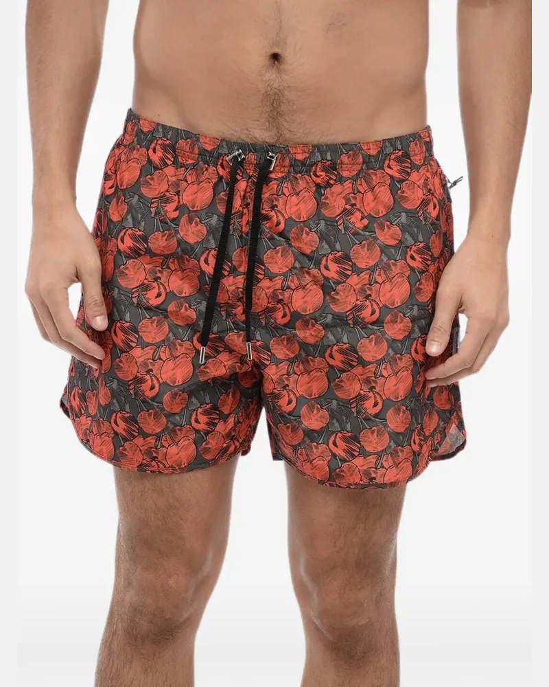 Neil Barrett cherry-print drawstring-fastening swim shorts - Rot Rot