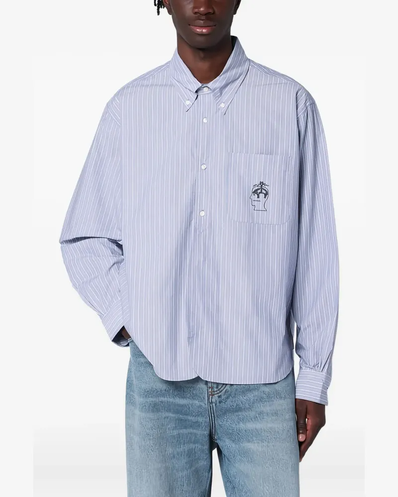 Brain Dead Gestreiftes Hemd mit Stickerei - Blau Blau
