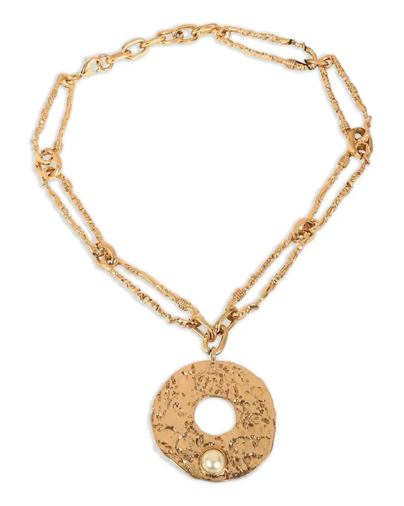Max Mara Halskette mit gehämmertem runden Anhänger - Gold Gold