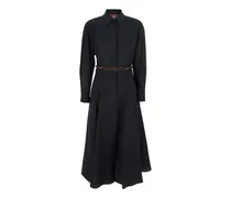 Midi-Hemdkleid mit Gürtel - Schwarz