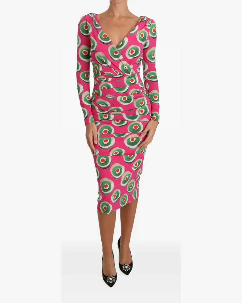 Dolce & Gabbana Gerafftes Kleid mit Gebäck-Print - Rosa Rosa