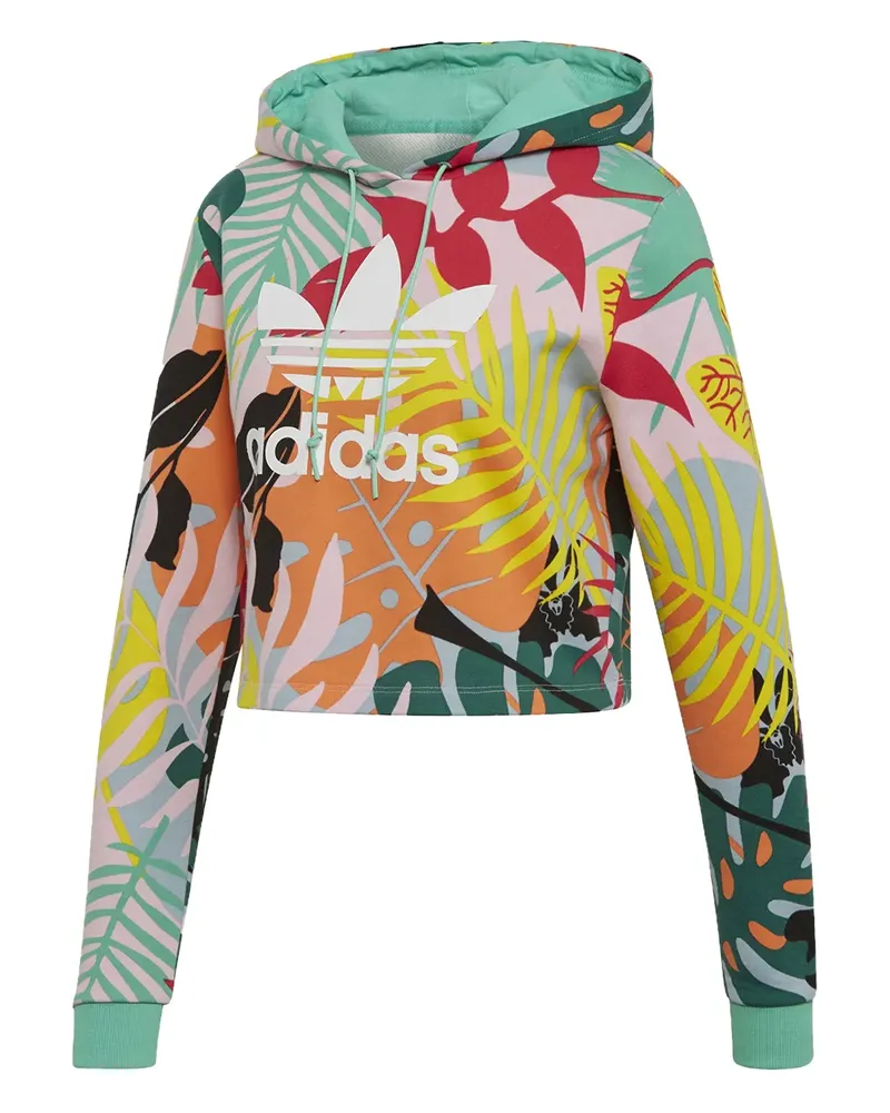 adidas Cropped-Sweatshirt mit Tropical-Print - Gelb Gelb