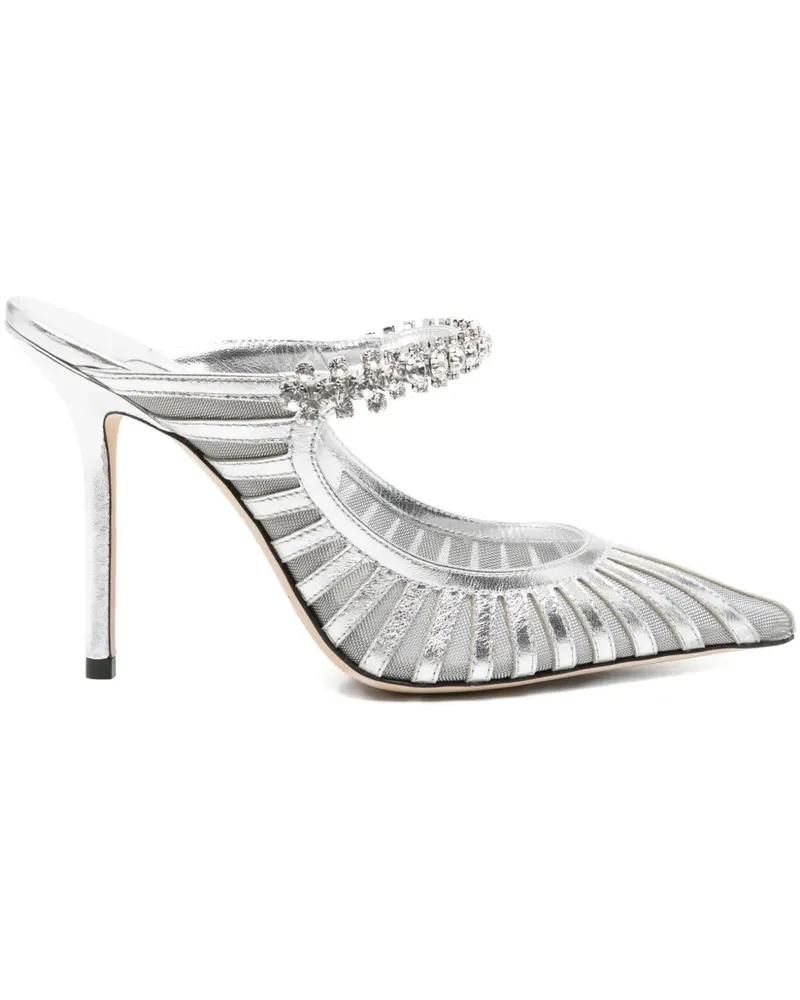 Jimmy Choo Bing Mules mit Kristallen 100mm - Silber Silber
