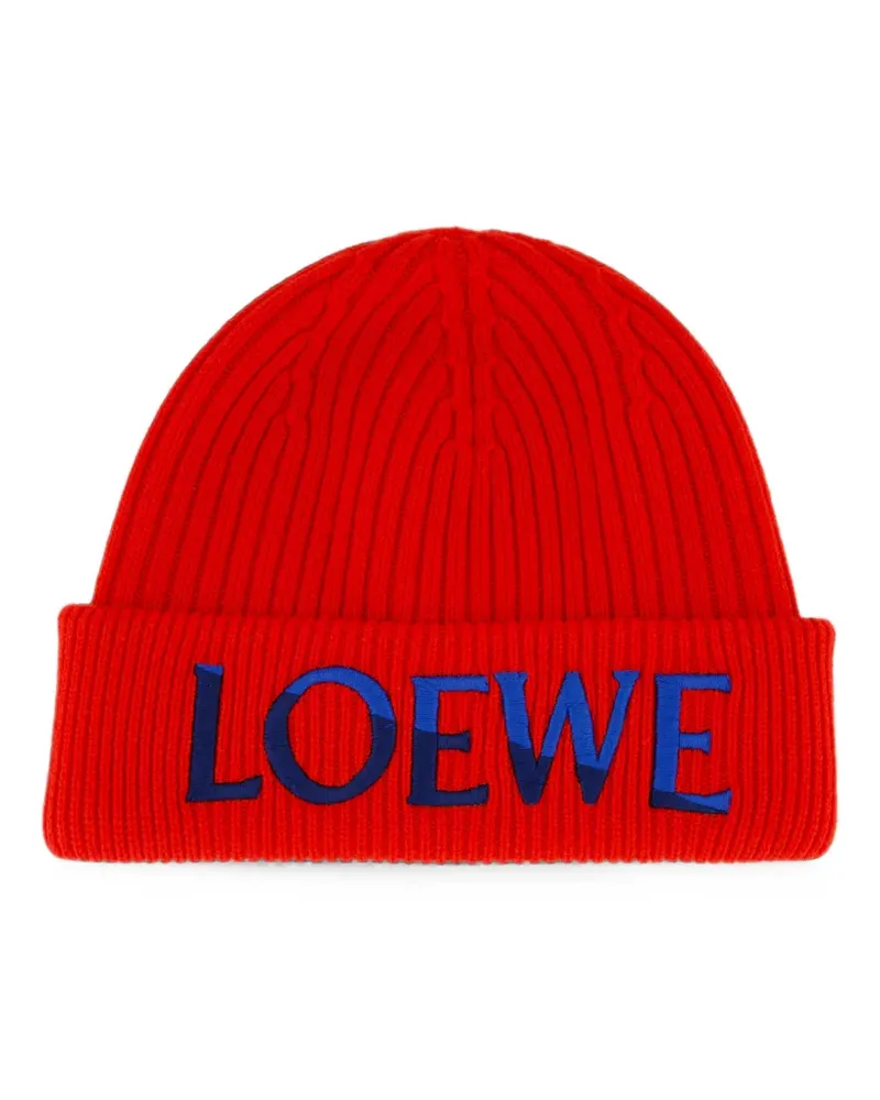 Loewe logo-embroidered ribbed-knit beanie hat - Rot Rot