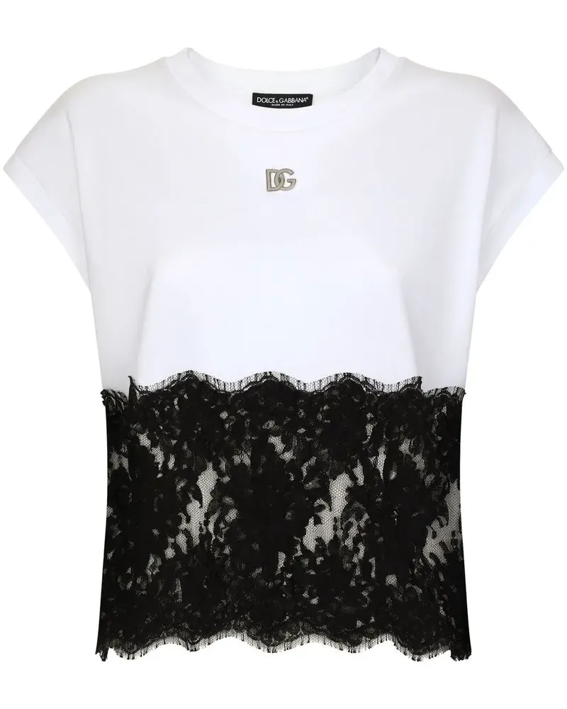 Dolce & Gabbana T-Shirt mit Spitzenbesatz - Weiß Weiß
