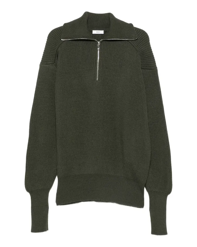 Rier Gerippter Pullover mit kurzem Reißverschluss - Grün Grün