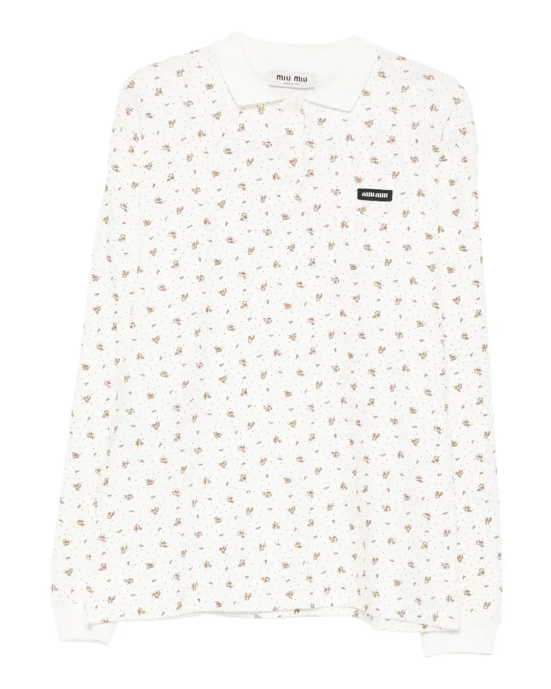 Miu Miu Poloshirt mit Blumenprint - Weiß Weiß