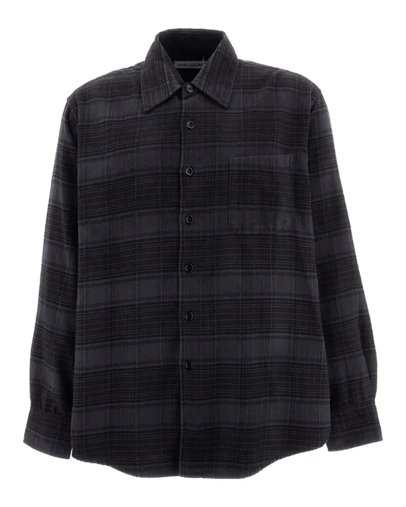 Our Legacy Ausgeblichenes Above Hemd mit Nocturne Check - Schwarz Schwarz