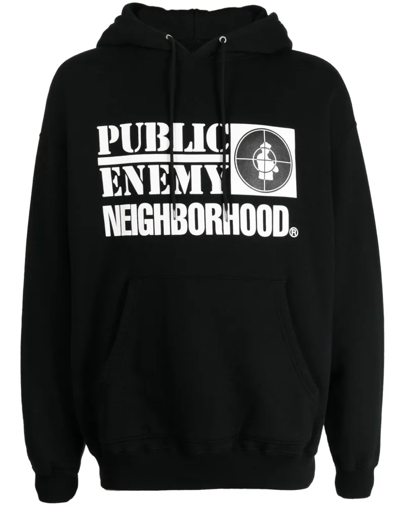 Neighborhood x Public Enemy Hoodie mit Logo-Print Schwarz