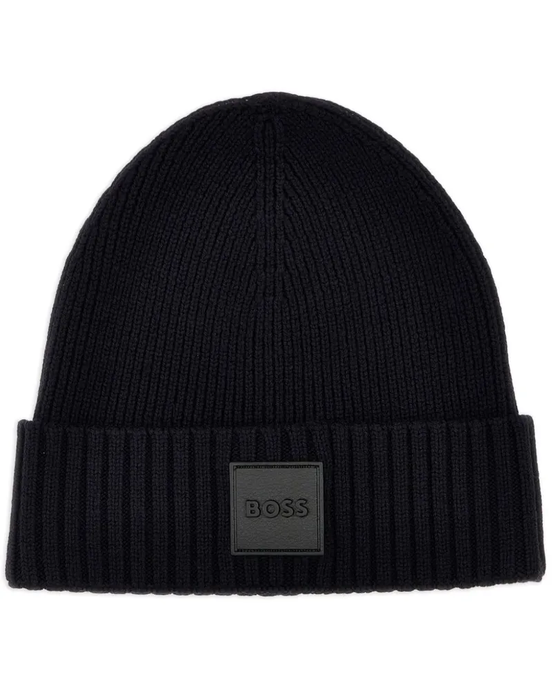 HUGO BOSS Beanie mit Logo-Patch - Blau Blau