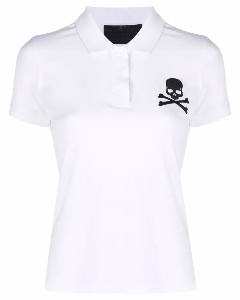 Philipp Plein Poloshirt mit Totenkopf-Patch - Weiß Weiß