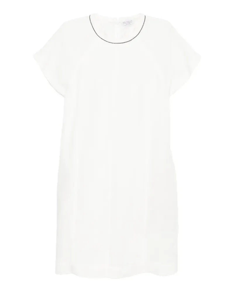 Brunello Cucinelli monili-trim raglan-sleeve MINI dress - Weiß Weiß