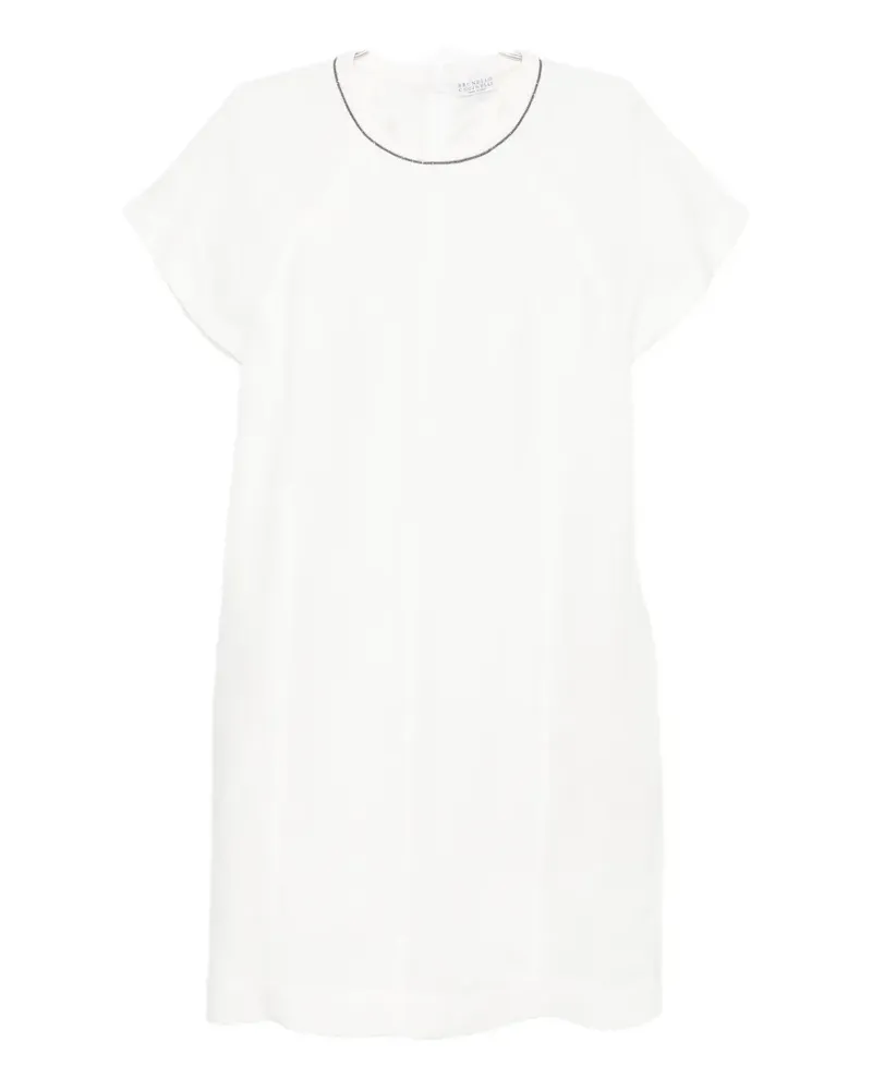 Brunello Cucinelli monili-trim raglan-sleeve MINI dress - Weiß Weiß