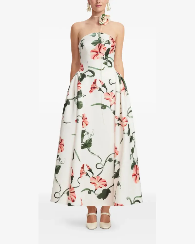 LEO LIN Schulterfreies Midikleid mit Blumenprint - Weiß Weiß