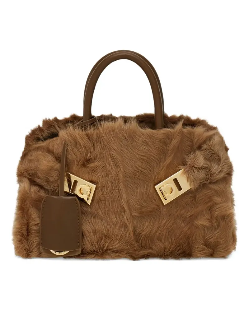 Ferragamo Mini Hug Umhängetasche mit Shearling-Schnalle - Braun Braun
