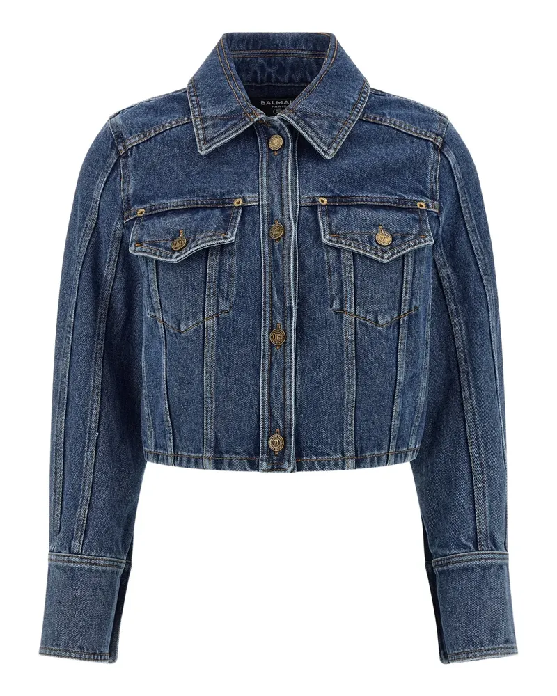 Balmain buttoned cropped denim jacket - Blau Blau