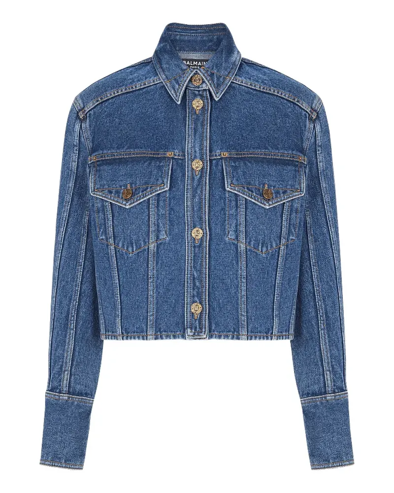 Balmain Geknöpfte Cropped-Jeansjacke - Blau Blau
