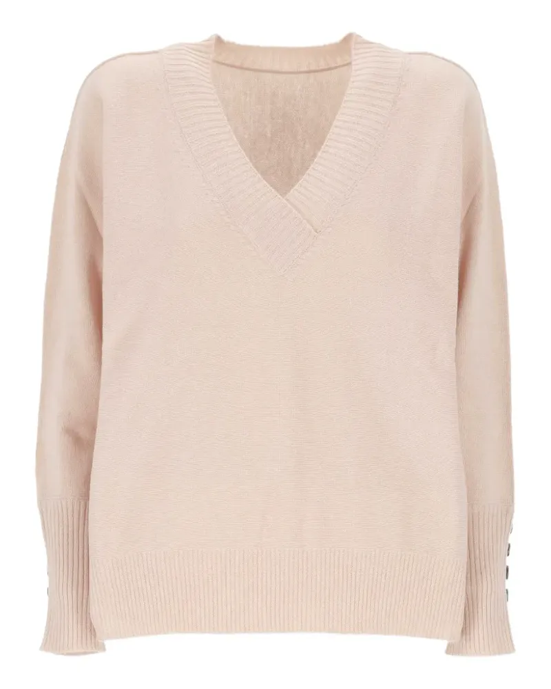 D.EXTERIOR V-Ausschnitt-Pullover mit Knopfmanschetten - Nude Nude