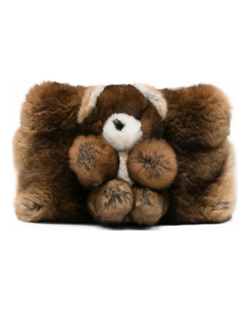 Anita Bilardi teddy-bear-motif faux-fur clutch bag - Braun Braun