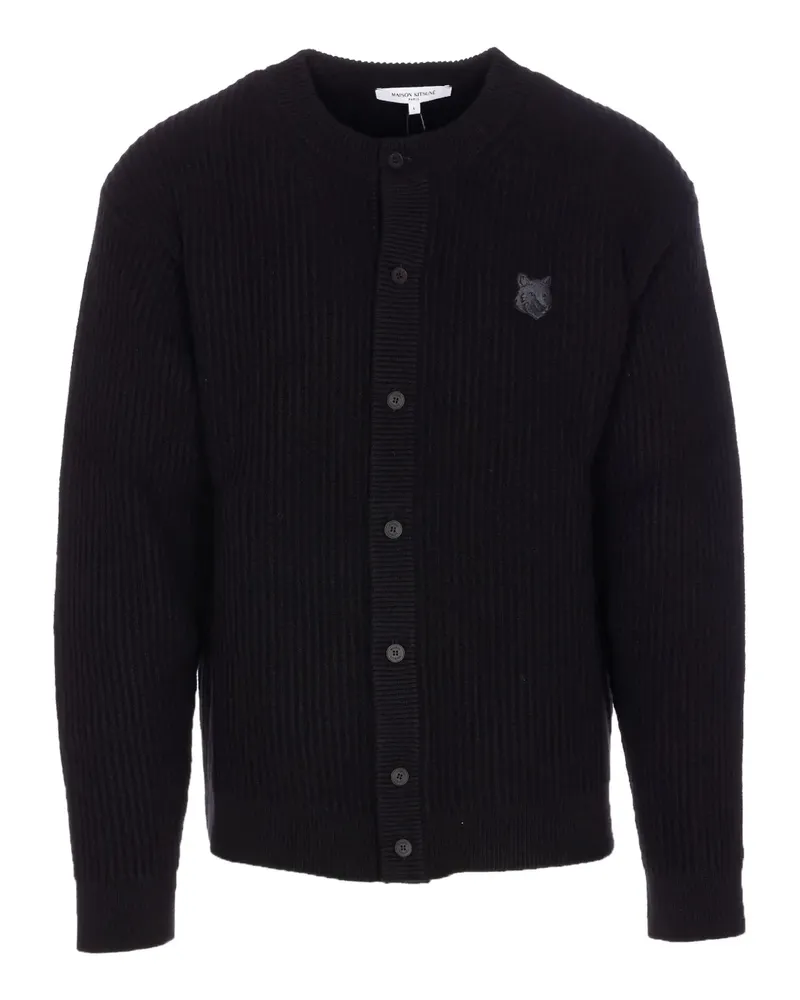 Kitsuné Fox Head ribbed cardigan - Schwarz Schwarz