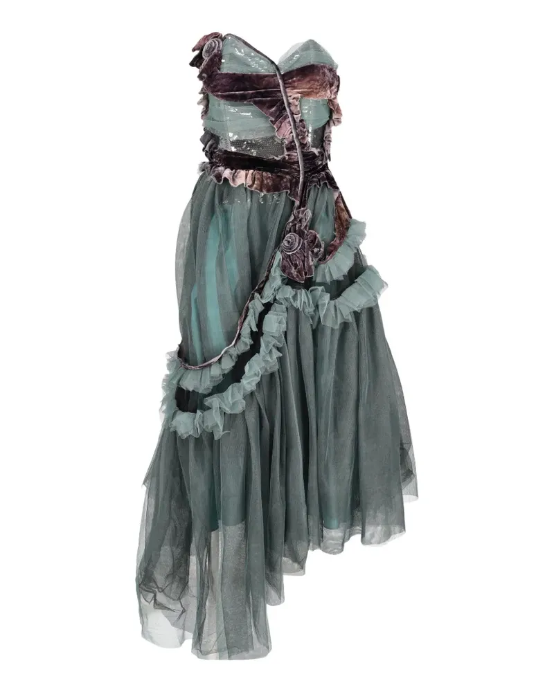 Maison Margiela ruffle-trimmed velvet midi dress - Blau Blau