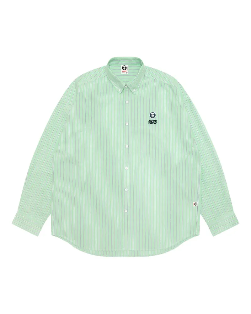 BAPE Gestreiftes Hemd mit Logo-Stickerei - Grün Grün