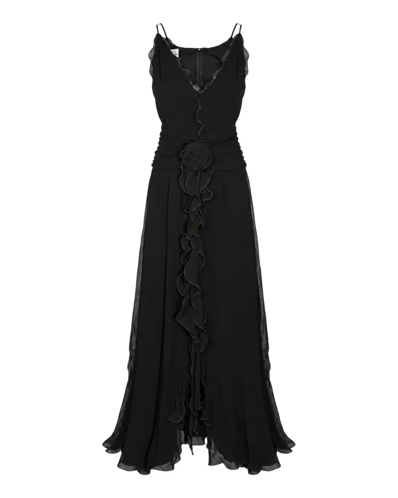 Blumarine ruffled rose-detail maxi dress - Schwarz Schwarz