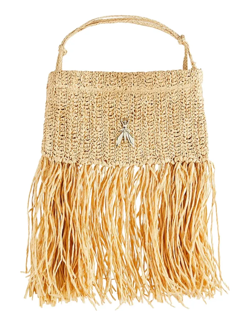 Patrizia Pepe fringed Fly-logo shoulder bag - Nude Nude