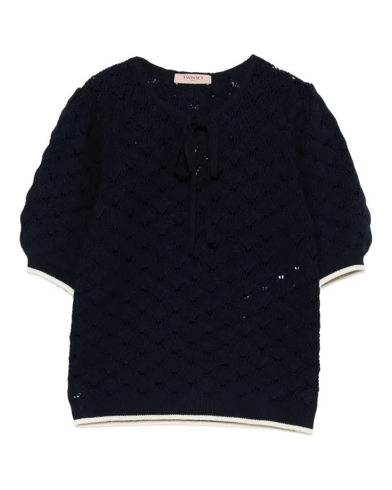 Twin-Set Bluse mit Schleifenkragen - Blau Blau