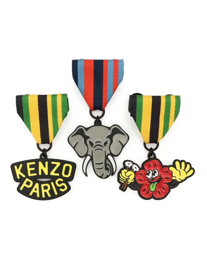 Kenzo Set aus drei Anstecknadeln im Military-Look - Gelb Gelb
