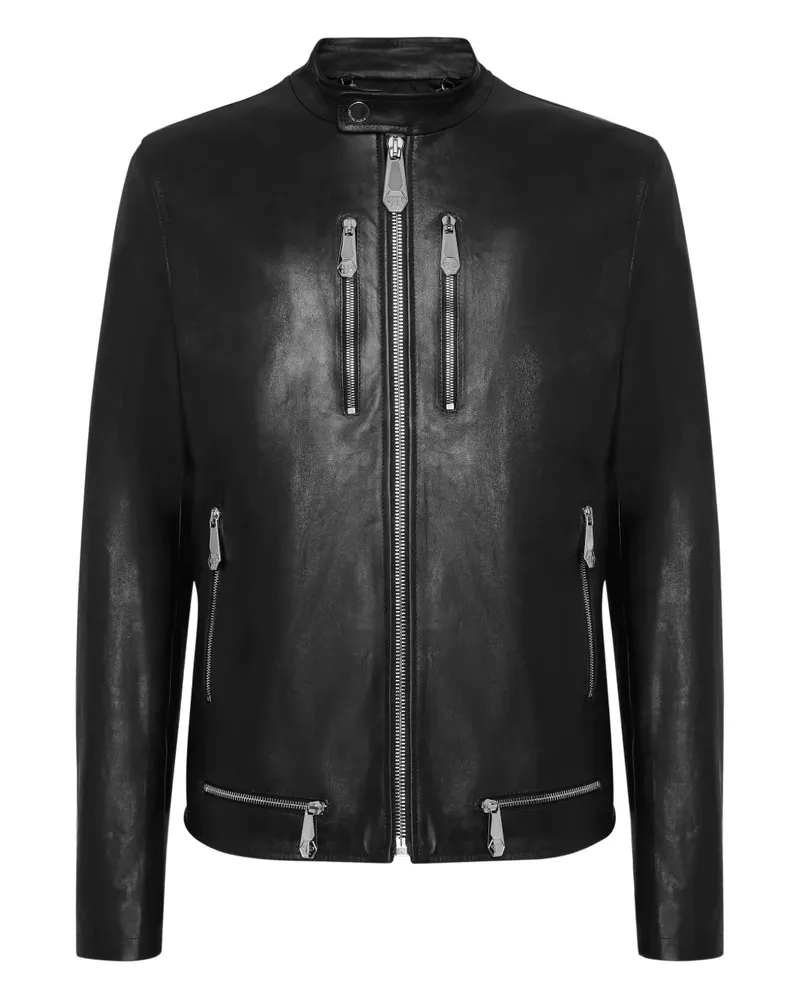 Philipp Plein Lederjacke mit Reißverschluss - 02 BLACK 02