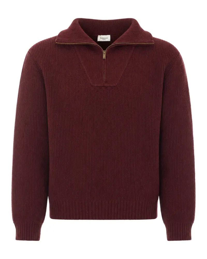 Saint Laurent half-zip sweater in rib-knit wool - Rot Rot