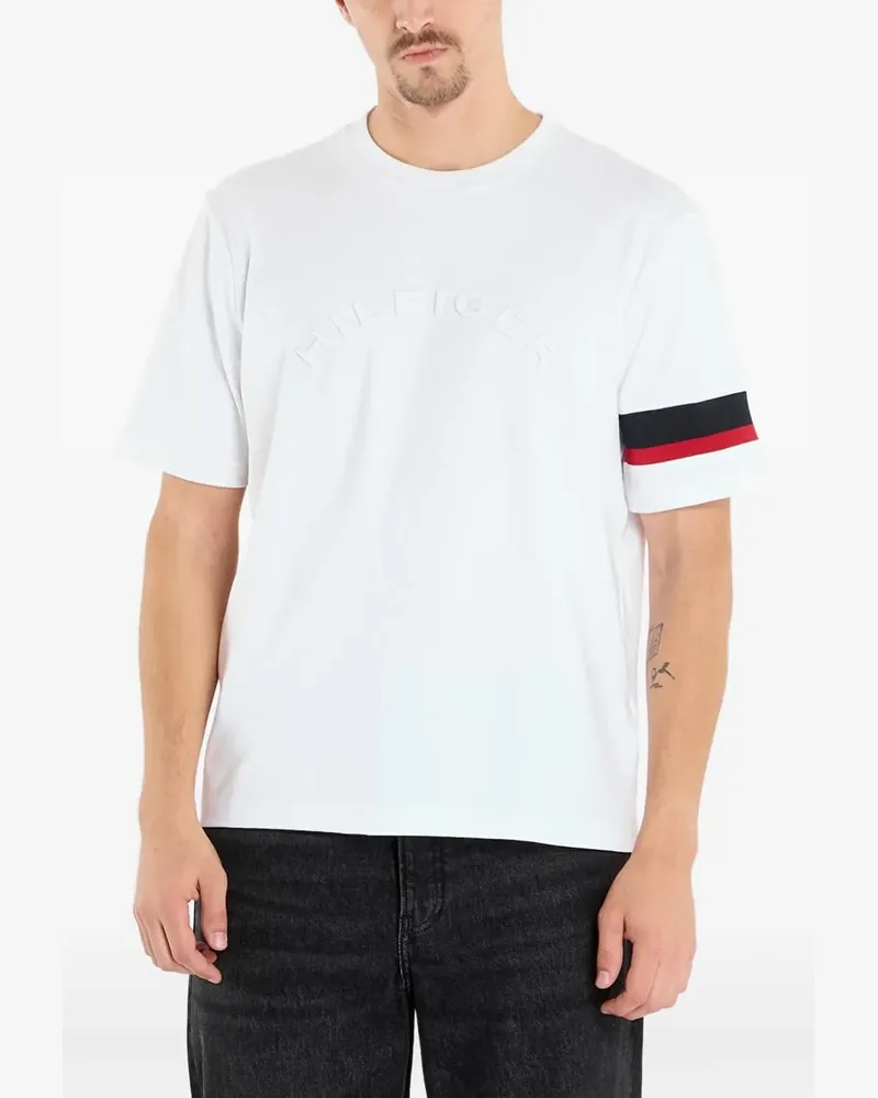 Tommy Hilfiger embossed-logo stripe-detail T-shirt - Weiß Weiß