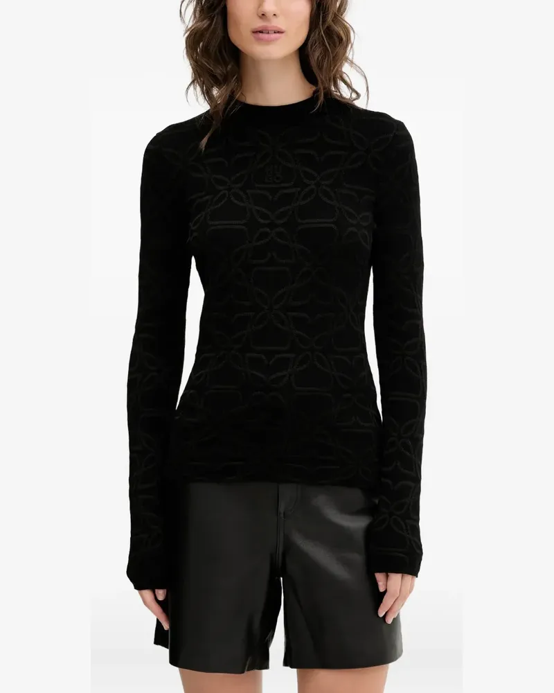 HUGO BOSS Langärmeliger Pullover mit Prägung - Schwarz Schwarz